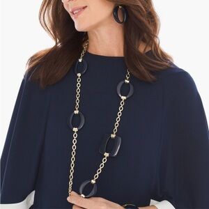 Chico’s Nia Single Strand Necklace -Gold & Navy plastic shape